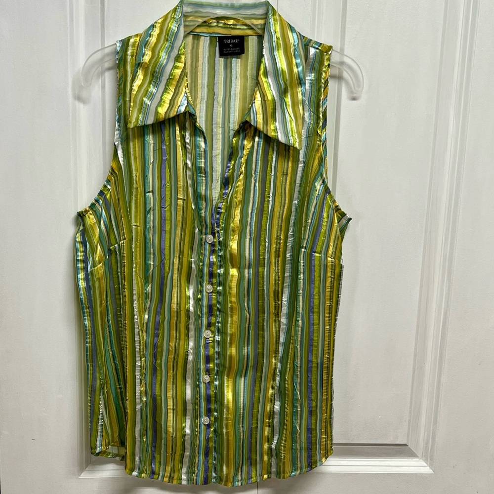 Tribal Multicolor Shiny Striped Sleeveless Top Size 6